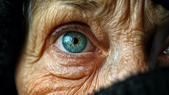 Captivating close-up of elderly person's eyes reflecting wisdom and life experiences