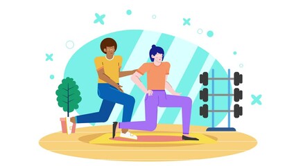 young adults exercising together in a fitness studio with dumbbells business illustration animated video
