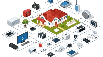 Obraz premium Smart Home Network: Interconnected Devices and Automation
