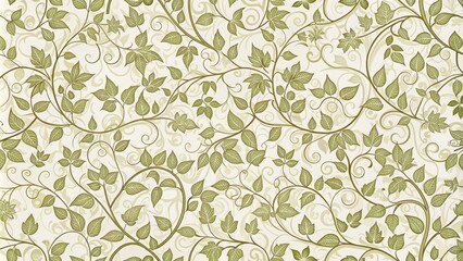 Elegant Olive Green Leaf and Vine Pattern Design for Fabric, Wallpaper, or Wrapping Paper