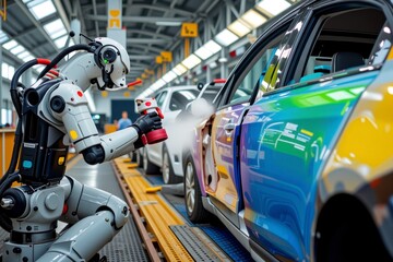 Industrial Robot Painting Automotive Car Door Automated Manufacturing Process Modern Technology