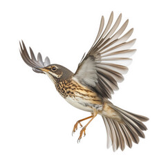 Fototapeta premium a bird in mid-flight. showcasing its intricate feather patterns and natural colors against a plain white background the focus on the bird emphasizes its beauty and grace. making it suitable for educat