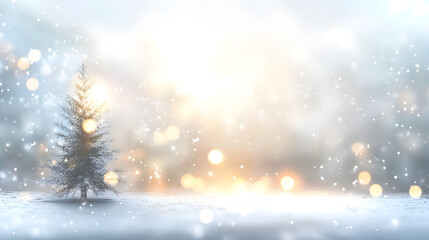 Naklejka premium Empty Christmas Background with Blurred Christmas Trees, Gifts, and Copy Space for Product Mockup.