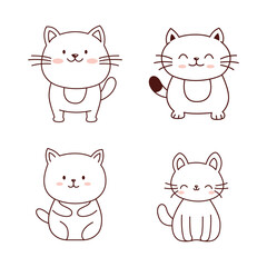 Set of Cute Cat Animal Doodle Cartoon Character in Line Art Design