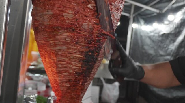 Street Foods Cook Cutting Up Al Pastor