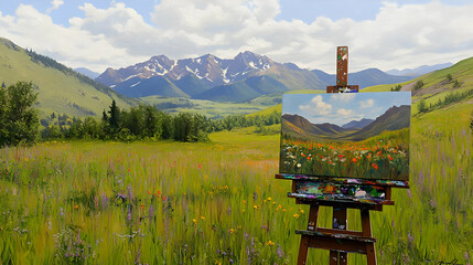 Mountain landscape painting plein air.