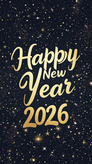 Elegant glittery gold "Happy New Year 2026" on a starry black backdrop-3