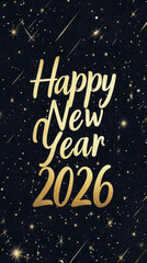Elegant glittery gold "Happy New Year 2026" on a starry black backdrop-4