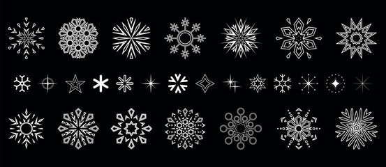 Snowflakes icon collection. Graphic modern black and white ornament