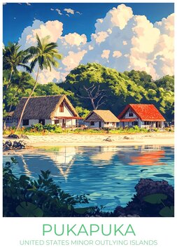 Pukapuka United states minor outlying islands Travel Poster Flat Illustration Print Decor Gift Canvas Wall Art Gift