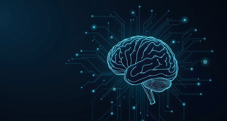 Fototapeta premium Futuristic Digital Brain with Glowing Neural Connections on a Dark Technology Background 