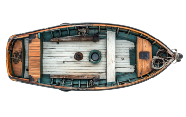 Vintage fishing boat top view available PNG on white background