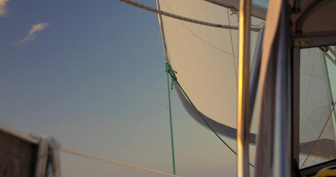 Rolling furler genova sail set on a sailboat sailing across the Bay of Biscay