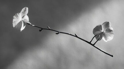 Monochrome orchids branch studio light background design