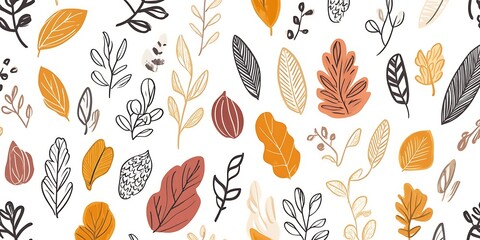 Autumn leaves seamless pattern, fall foliage background, design element.