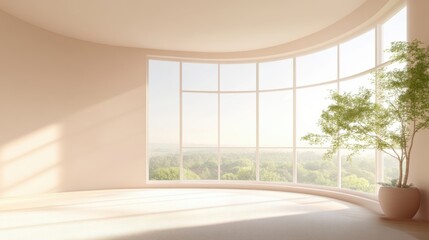 Fototapeta premium A large window in a room with a potted plant in front of it