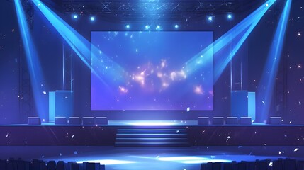 A stage featuring a large projection screen in the background, ready for an event or performance.