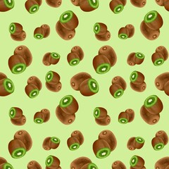 Obraz premium Hand drawn set of designs and patterns. Semi realistic illustrations. Illustrations of kiwi fruit for poster, prints, menu, card or textile