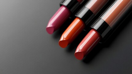 Three Luxurious Lipsticks: A Close-Up of Vibrant Shades