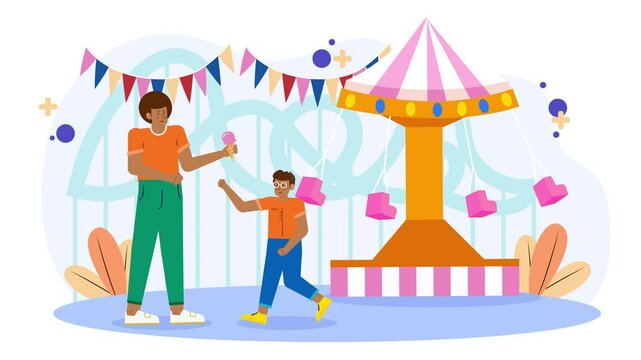 father and child enjoying ice cream at an outdoor amusement park business illustration animated video - Powered by Adobe