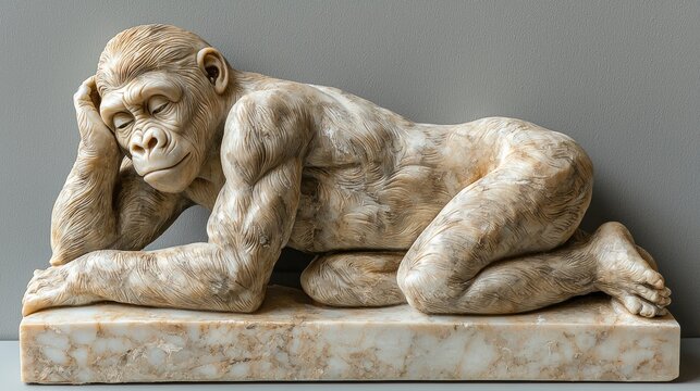 Contemplative Gorilla Marble Sculpture: A Masterpiece of Wildlife Art