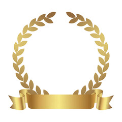 Laurel wreath with gold ribbon on white background. Golden laurel wreath with ribbon.Vector laurel wreath. © z_olga_art
