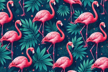 Naklejka premium Seamless repeating flamingo vector design Perfect for textiles and decor , seamless, bright, pink