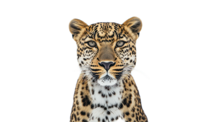 Majestic Leopard Portrait Captured with Striking Detail, Highlighting Unique Spots and Intense Gaze Against a Solid Background, Perfect for Wildlife Lovers and Nature Enthusiasts