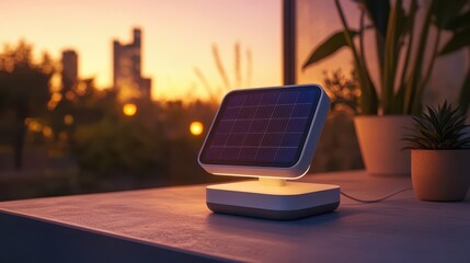 Sustainable Tech Gadgets for Home - A collection of sustainable tech gadgets for home use, including solar-powered chargers, energy-efficient light bulbs, and eco-friendly smart devices