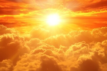 Fototapeta premium Fiery sunset with sun rays through clouds.