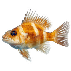 vibrant fish with orange and white stripes. showcasing its fins and distinctive facial features against a clean background this depiction highlights the beauty of aquatic life. possibly for educationa
