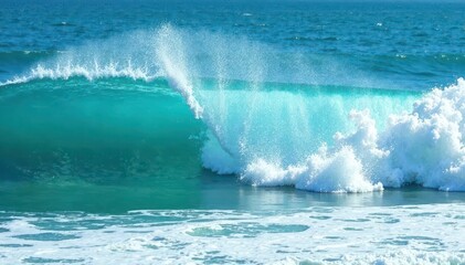 Vibrant turquoise ocean waves crash, white foam crests , wave texture, foam