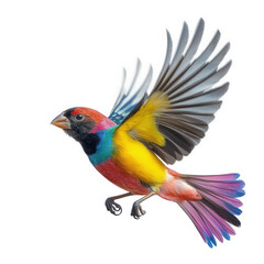 Fototapeta premium vibrant and colorful bird in mid-flight. showcasing its striking plumage with shades of red. blue. yellow. and purple the bird's wings are spread wide. emphasizing its dynamic movement and beauty agai