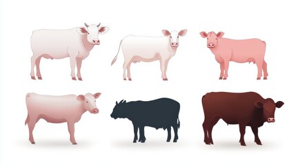 Obraz premium A group of cows in various colors, including white, black, and brown