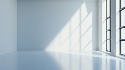 Fototapeta premium A 3D rendering of a minimalist white and grey room featuring sleek furniture and calming decor elements.