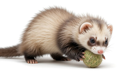 Adorable Ferret Playing with a Toy Ball