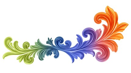 Colorful Swirling Floral Design Element Corner Ornament