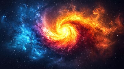 Cosmic Dance: A fiery spiral galaxy ablaze with stellar energy, a breathtaking celestial ballet of color and light in the vast expanse of space.