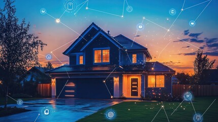 Smart home network sunset suburban security