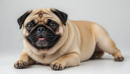 Obraz premium Adorable Pug Dog Posing on Grey Background