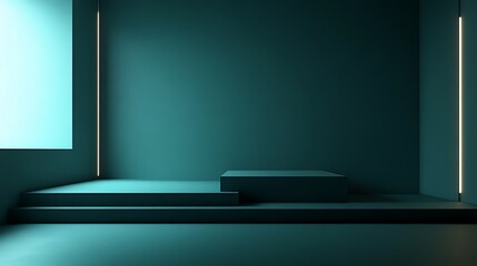 Minimalist Teal Room With Steps And Platform