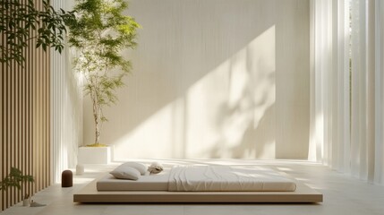 Minimalist Bedroom Scene with a Person Sleeping