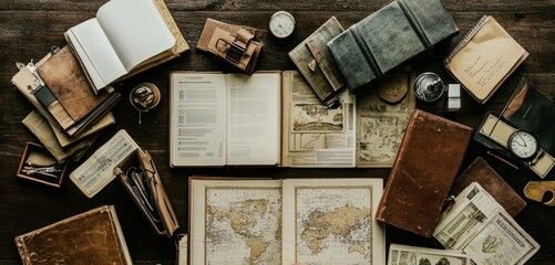 Vintage Travel Diaries and Maps: A Nostalgic Collection of Antique Books and Journals