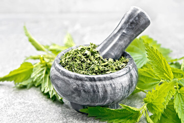 Nettle dried in mortar on stone