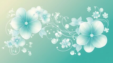 Elegant Teal Floral Design with Delicate Flowers and Swirls