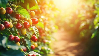 Sunlit Coffee Beans Plantation: A Vibrant Harvest