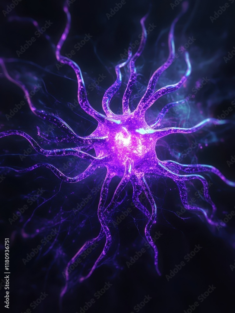 Poster dynamic neural network visualization digital space abstract art dark environment close-up view sci-f
