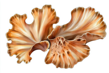 Hand drawn illustration of scallop shell with intricate details and warm colors