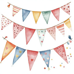 Obraz premium Lively watercolor portrayal of festive pennants with soft
