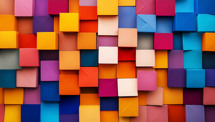 A dynamic grid of colorful cubes with 3D depth and perspective.  Generative AI.